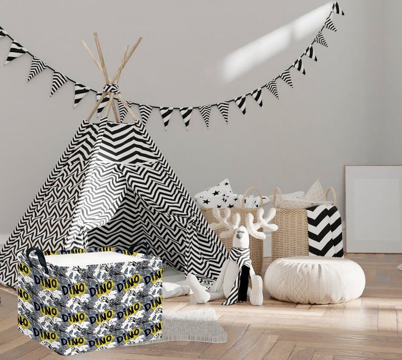 CLOCOR Rectangular Storage Basket,Collapsible Cute Pattern Storage Bin,Waterproof Books Box with Handles,Gift Basket(Grey Dinosaur) - Image 3